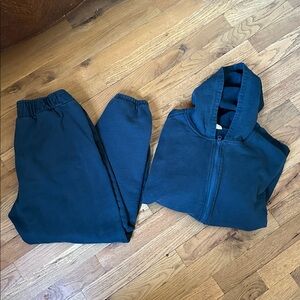 Pact Hoodie and Sweatpants Set Zip Up Teal Blue Lounge Cotton Large & Medium